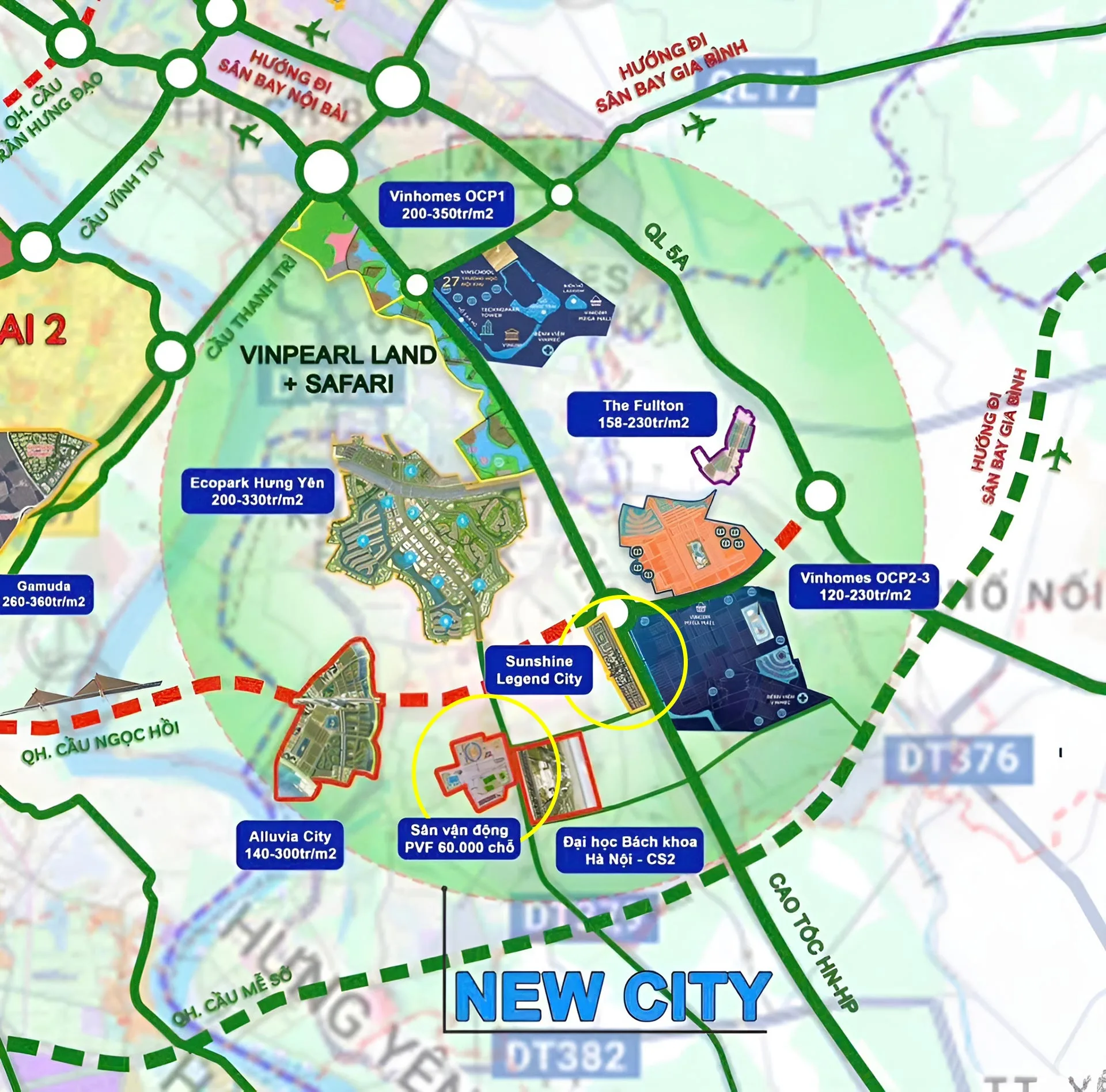 Vị trí Đại học Bách Khoa CS2 và sân vận động PVF 60.000 chỗ ngồi, gần ngay cạnh dự án Sunshine Legend City