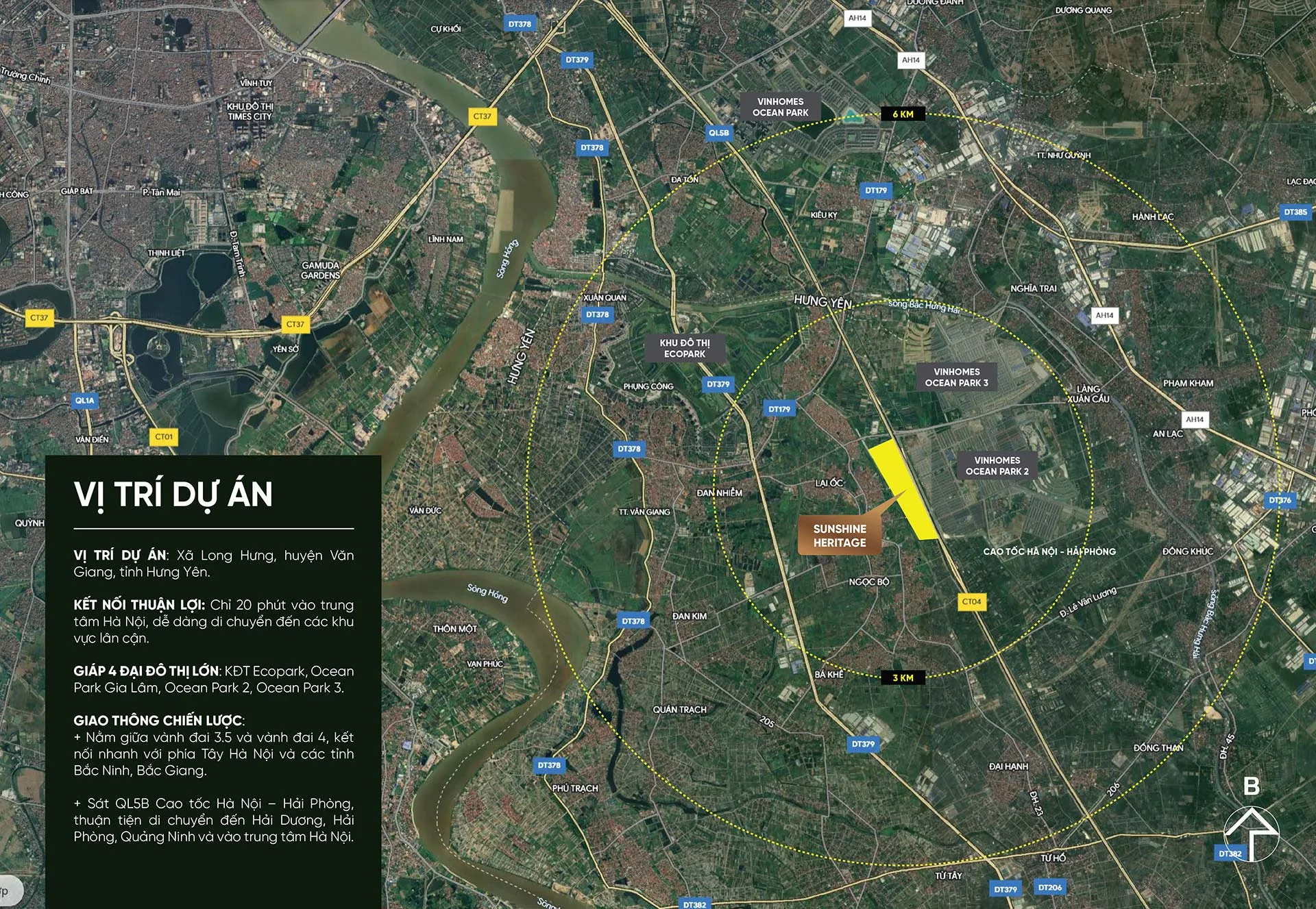 Sunshine Legend City nằm đối diện Vinhomes Ocean Park 2, ngay mặt tuyến cao tốc Hà Nội - Hải Phòng
