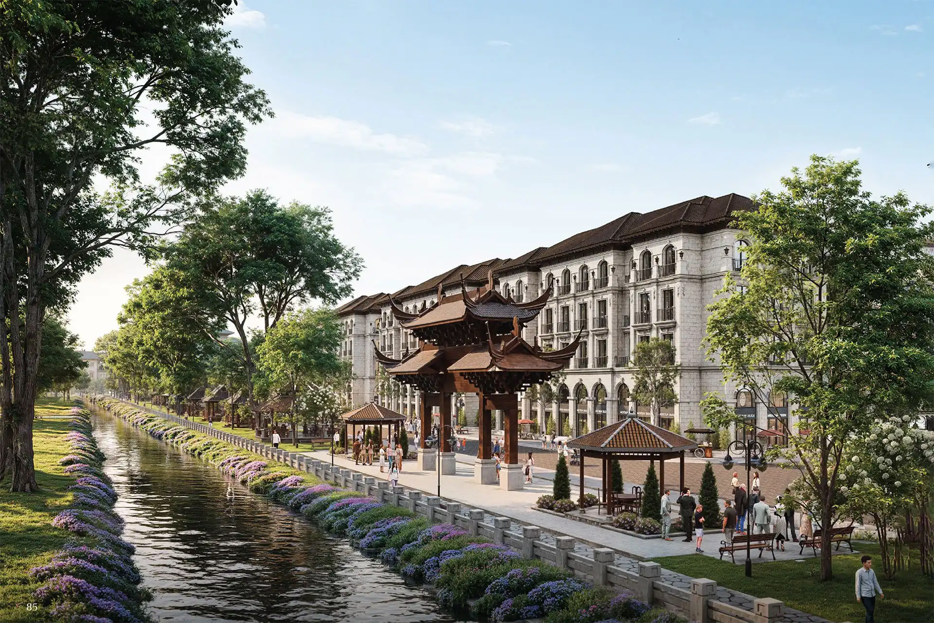 Zen Walk - Phố đi bộ ven sông với sự kết hợp hoàn hảo giữa cảnh quan sông nước Cửu An và nhịp sống sôi động của shophouse, mua sắm và ẩm thực cao cấp.
